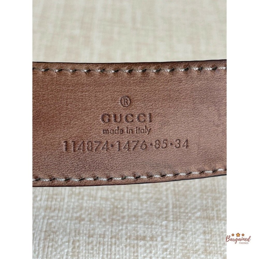 Authentic GUCCI Greenish-Gray Leather Silver Interlocking G Buckle Belt 85/34 - Picture 7 of 13